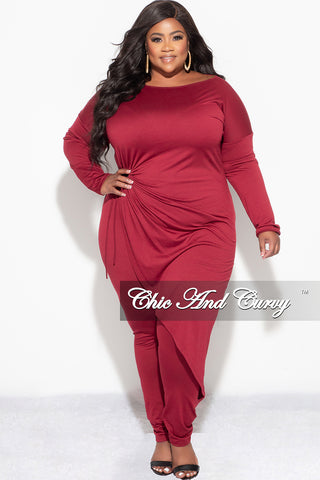 Final Sale Plus Size 2pc High-Low Top and Pants in Burgundy