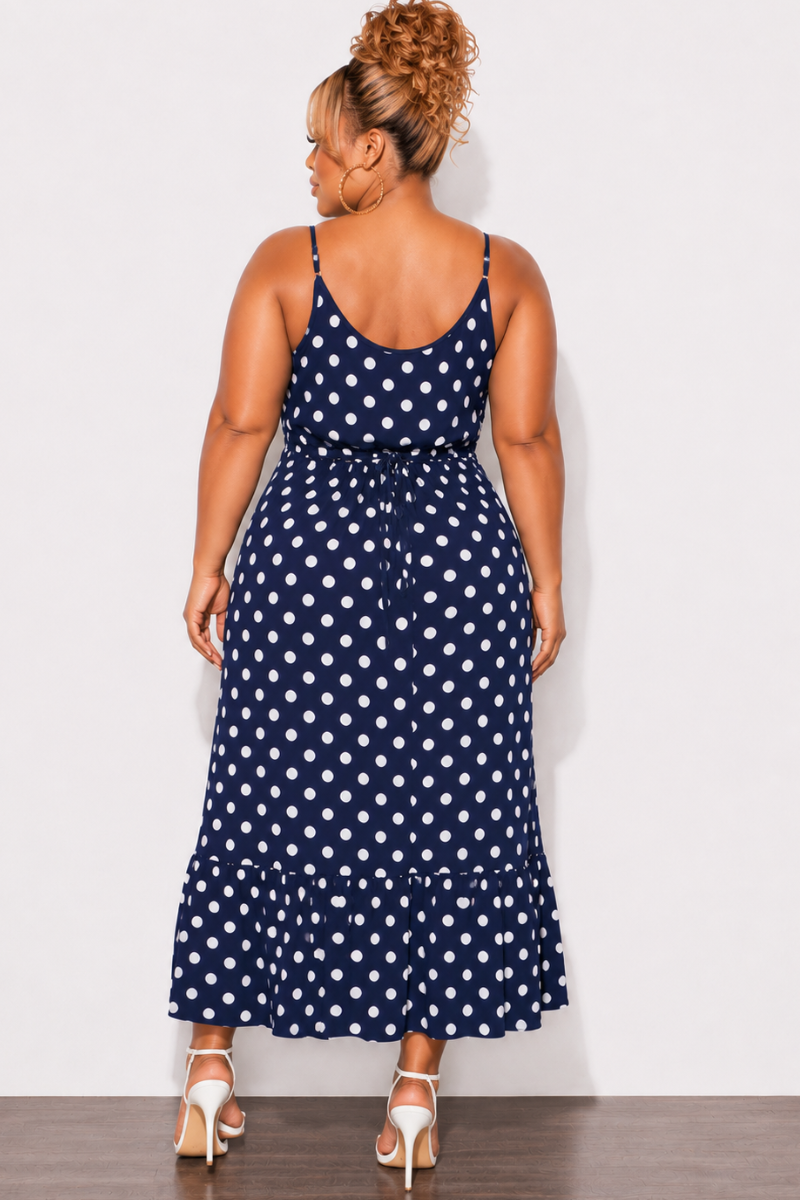 polka dot maxi dress Final Sale Plus Size Spaghetti Strap Maxi Dress in Navy with White Pol