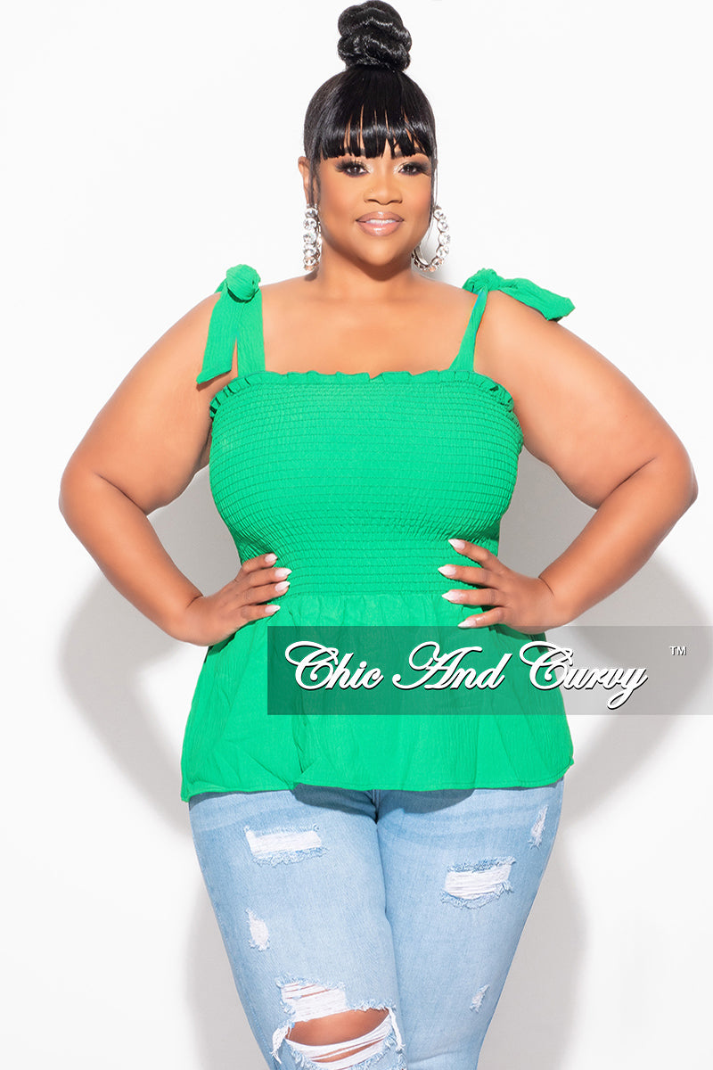 Final Sale Plus Size Smocked Peplum Tank Top in Green