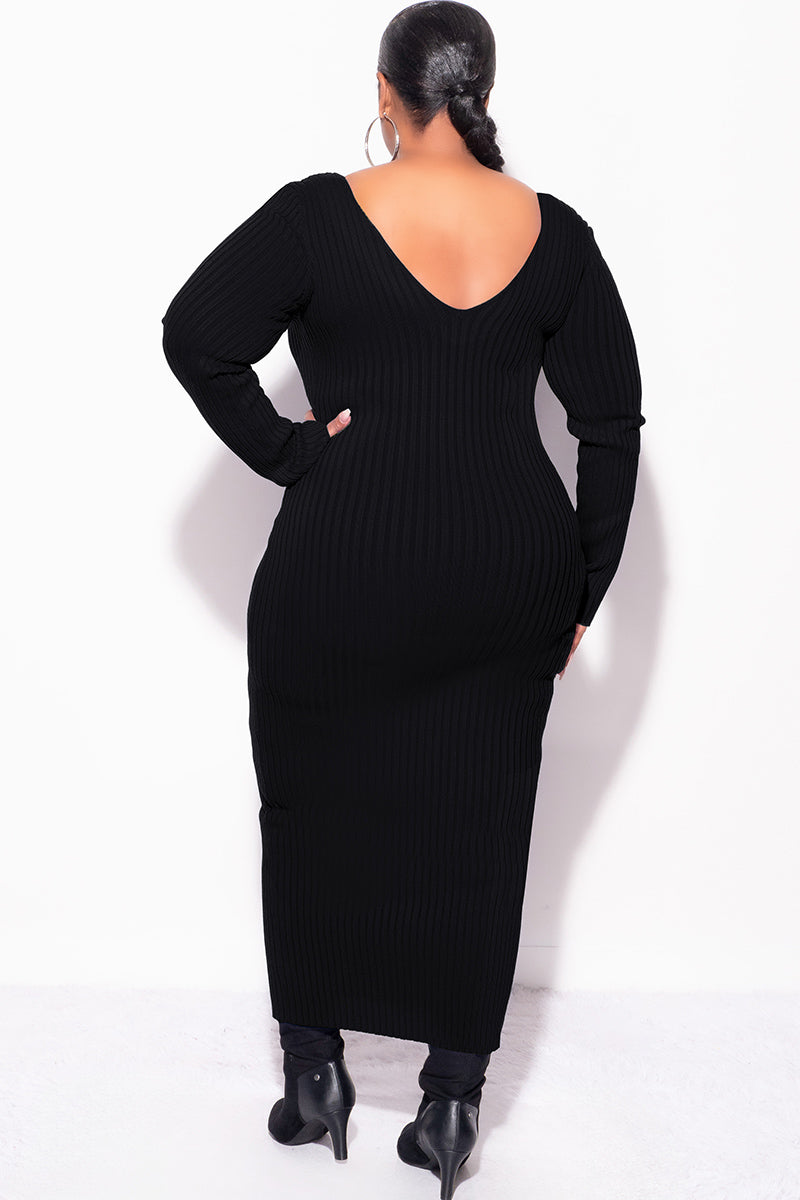 Final Sale Plus Size Bodycon Ribbed Knit Dress in Black - 1x 10/12 Final Sale Plus Size Bodycon Ribbed Knit Dress in Black - 1x 10/12
