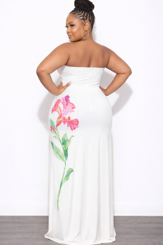 Final Sale Plus Size Floral Maxi Dress in White