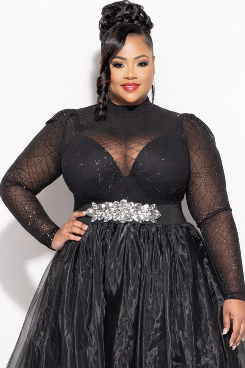 Final Sale Plus Size Glitter Mesh Bodysuit in Black (Bodysuit Only)