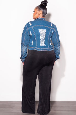 Final Sale Plus Size Distressed Jacket in Medium Blue