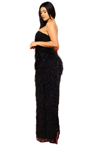 Final Sale Strapless Fur Dress in Black