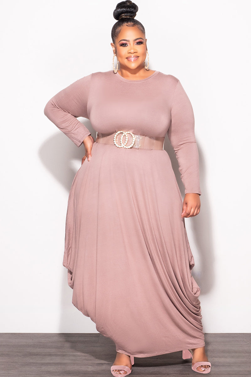 Final Sale Plus Size Long Sleeve Casual Loose Pocket Dress in Mocha Final Sale Plus Size Long Sleeve Casual Loose Pocket Dress in Mocha
