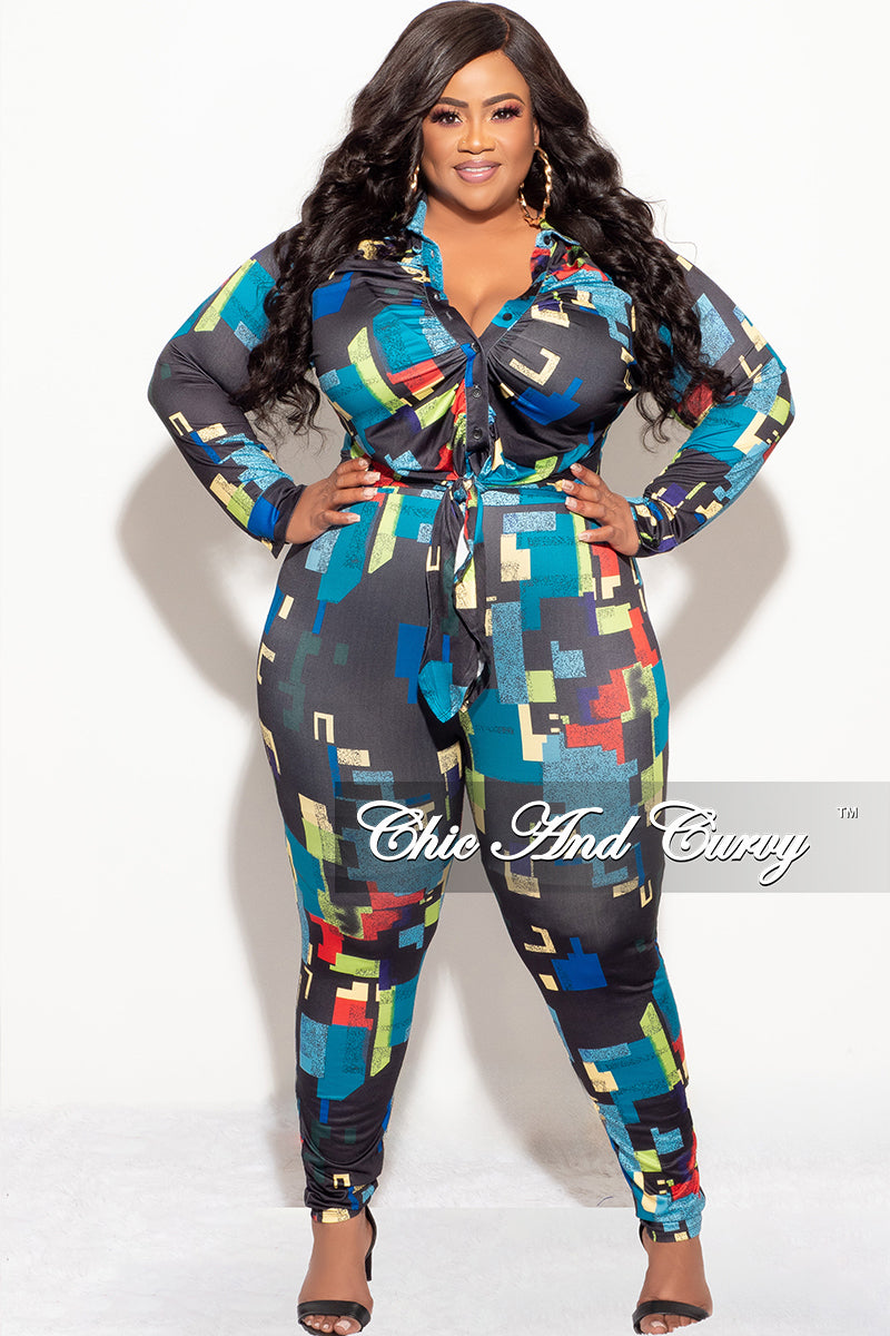 Final Sale Plus Size 2pc Button Up Collar Top and Pants Set in Black M –  Chic And Curvy