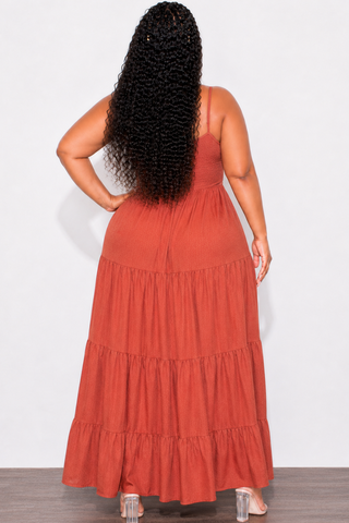 Final Sale Plus Size Tiered Maxi Dress in Bronze Rust