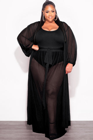 Final Sale Plus Size 2pc Sheer Duster and Pants Set in Black