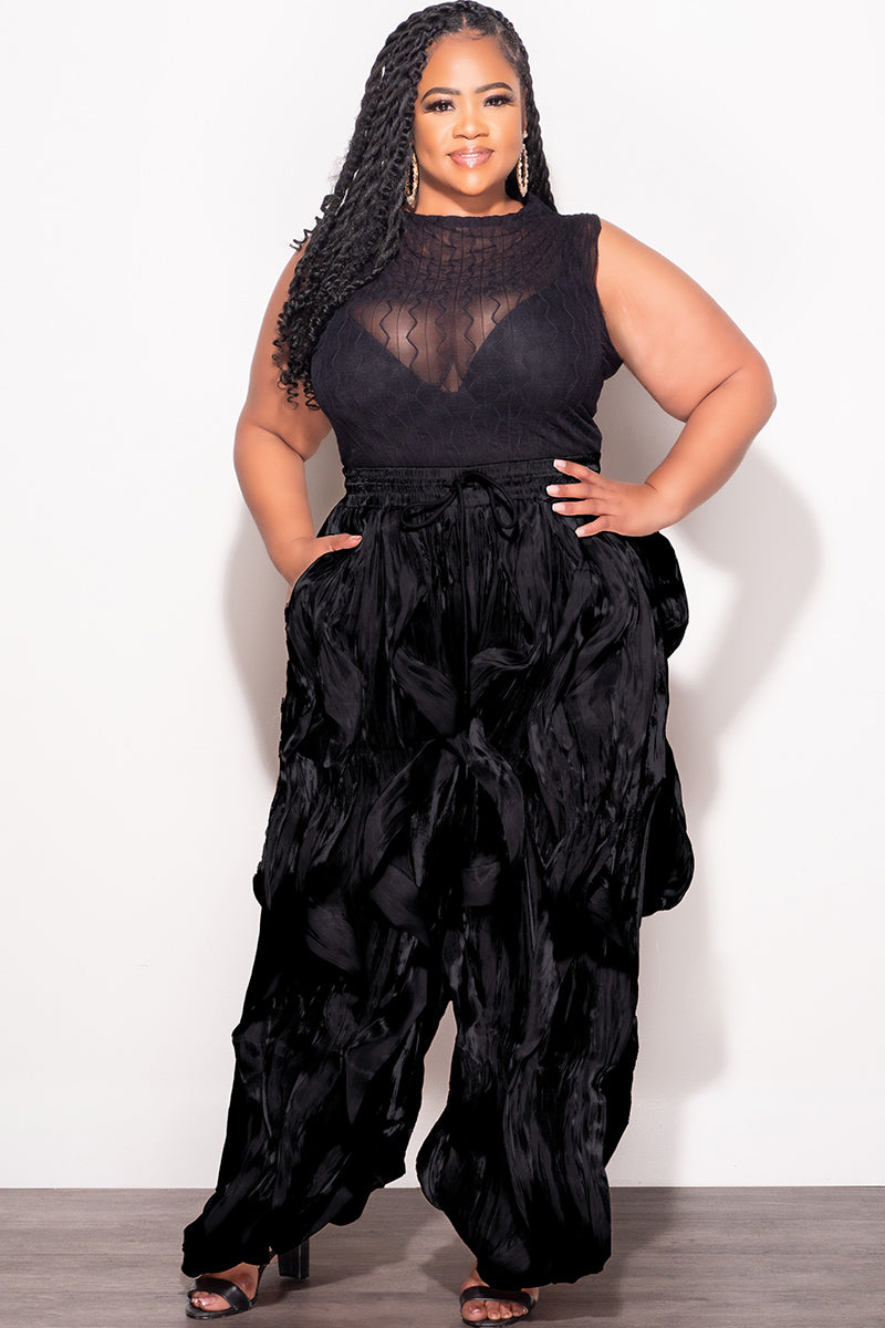 Final Sale Plus Size Organza Wide Leg Pants in Black