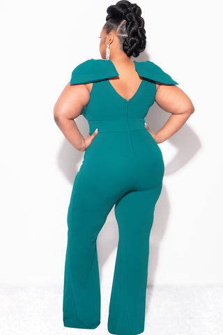 Final Sale Plus Size Jumpsuit with Bow on Shoulders in Green