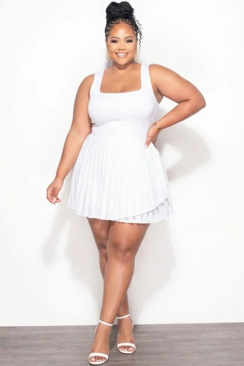 Final Sale Plus Size Tennis Pleated Mini Dress in White