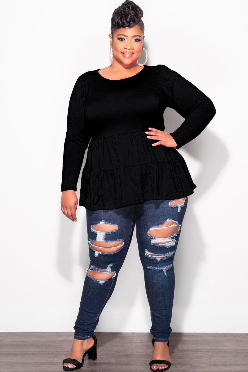 Final Sale Plus Size Long Sleeve Peplum Top In Black - 3x 22 Final Sale Plus Size Long Sleeve Peplum Top In Black - 3x 22