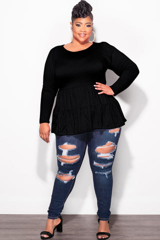 Final Sale Plus Size Long Sleeve Peplum Top In Black - 3x 22 Final Sale Plus Size Long Sleeve Peplum Top In Black - 3x 22