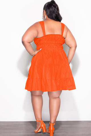 Final Sale Plus Size Sleeveless Baby Doll Dress in Orange Coral