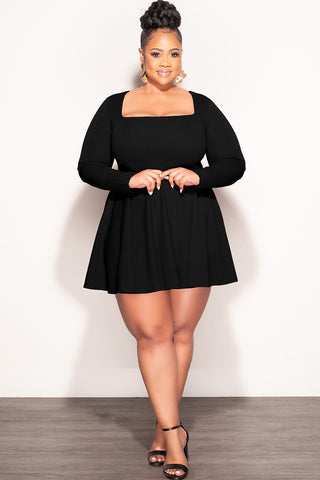 Final Sale Plus Size Babydoll Flare Mini Dress in Black