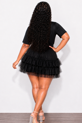 Final Sale Plus Size Short Sleeve Tulle Peplum Top In Black