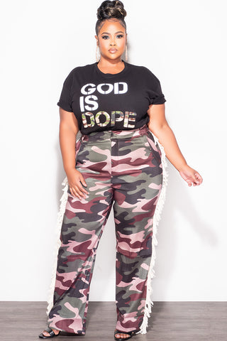 Final Sale Plus Size Fitted Black & Camo God is Dope T-Shirt