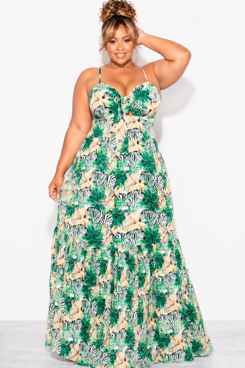 green print maxi dress Slim Pleated Maxi Dress