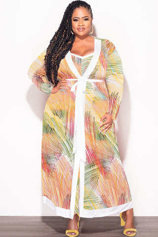 Final Sale Plus Size 2pc Duster & Spaghetti Strap Jumpsuit Set in Multi Color Print