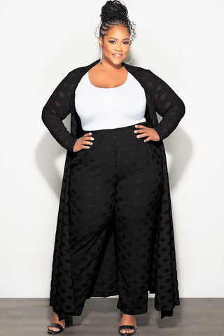 Final Sale Plus Size 2pc Long Duster and Pants Set in Black