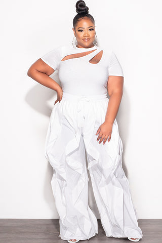 Final Sale Plus Size Wide Leg Drawstring Oversized Windbreaker Wavy Pants in White
