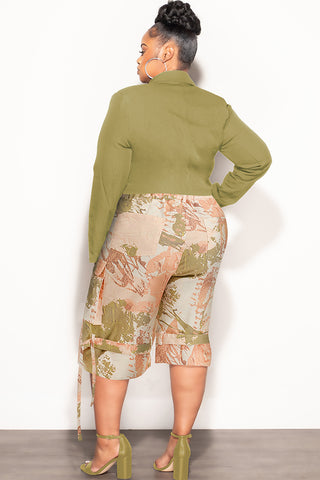 Final Sale Plus Size Cargo Jorts in Peach and Olive Camouflage Print (Shorts Only)