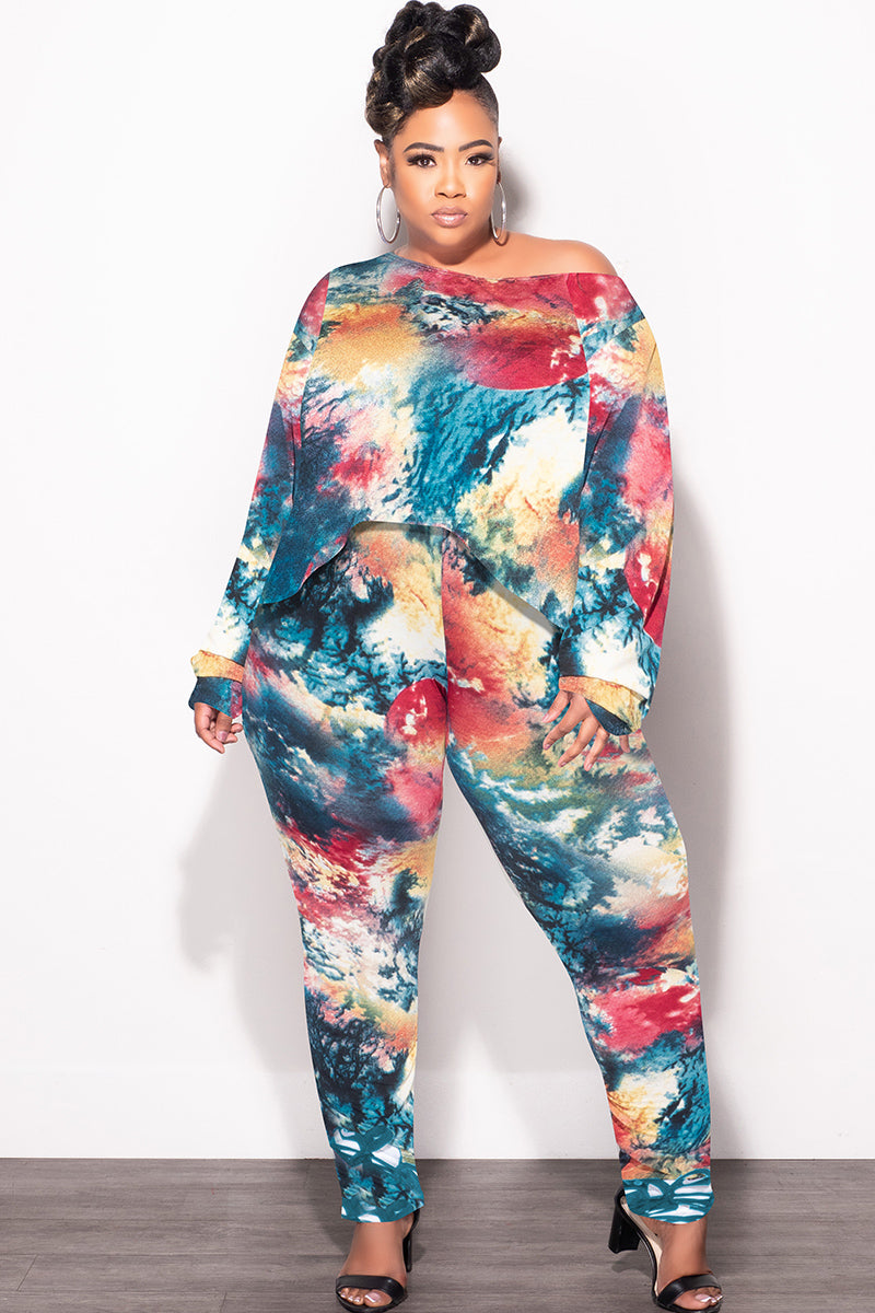 Final Sale Plus Size 2 pc Set Top & Pants in Dark Multi-Colors