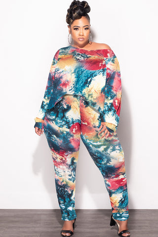 Final Sale Plus Size 2 pc Set Top & Pants in Dark Multi-Colors