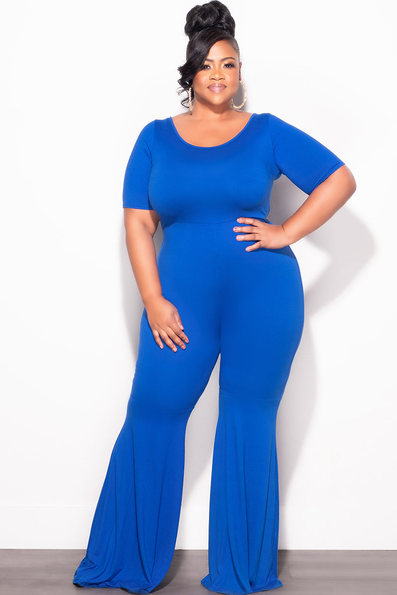 Final Plus Size Bell Bottom Jumpsuit in Royal Blue