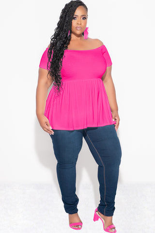 Final Sale Plus Size Smocked BabyDoll Top in Hot Pink