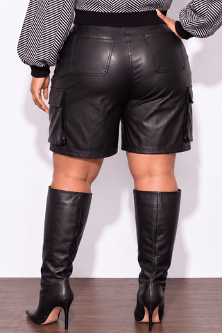 Final Sale Plus Size Faux Leather Cargo Shorts in Black (Shorts Only)
