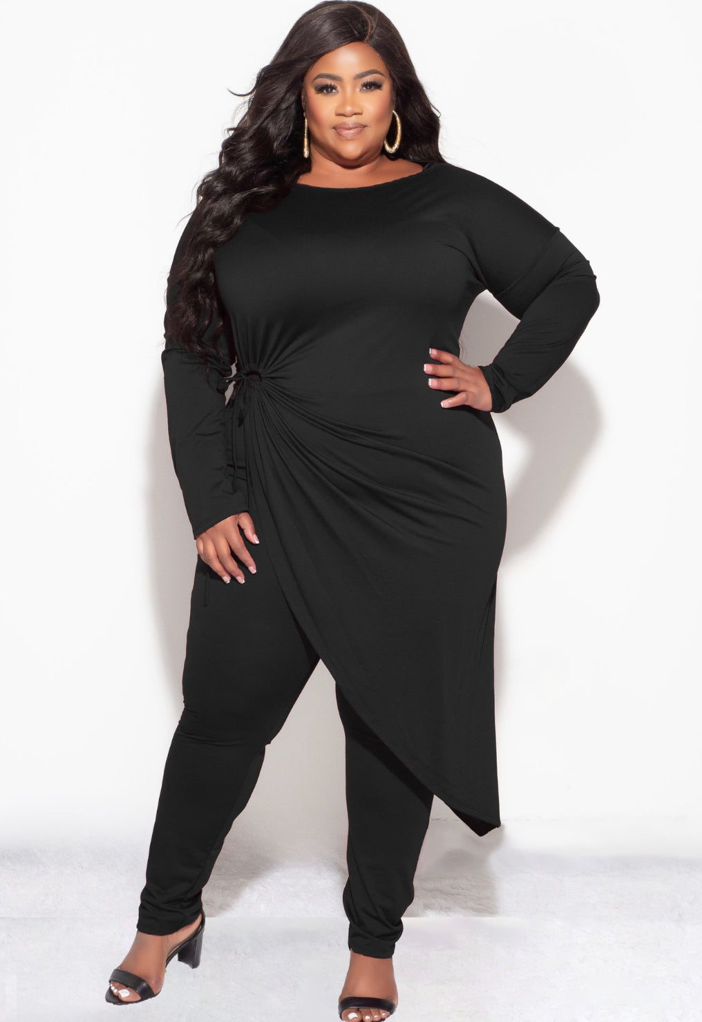 Final Sale Plus Size 2pc High-Low Top and Pants in Black