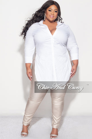 Final Sale Size Long Sleeve High-Low Button Up Collar Top in White