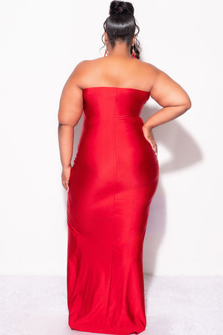 Final Sale Plus Size Strapless Ruffle Dress with Slit in Red