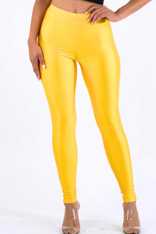 Final Sale Plus Size High Waisted Shiny Leggings in Marigold Yellow