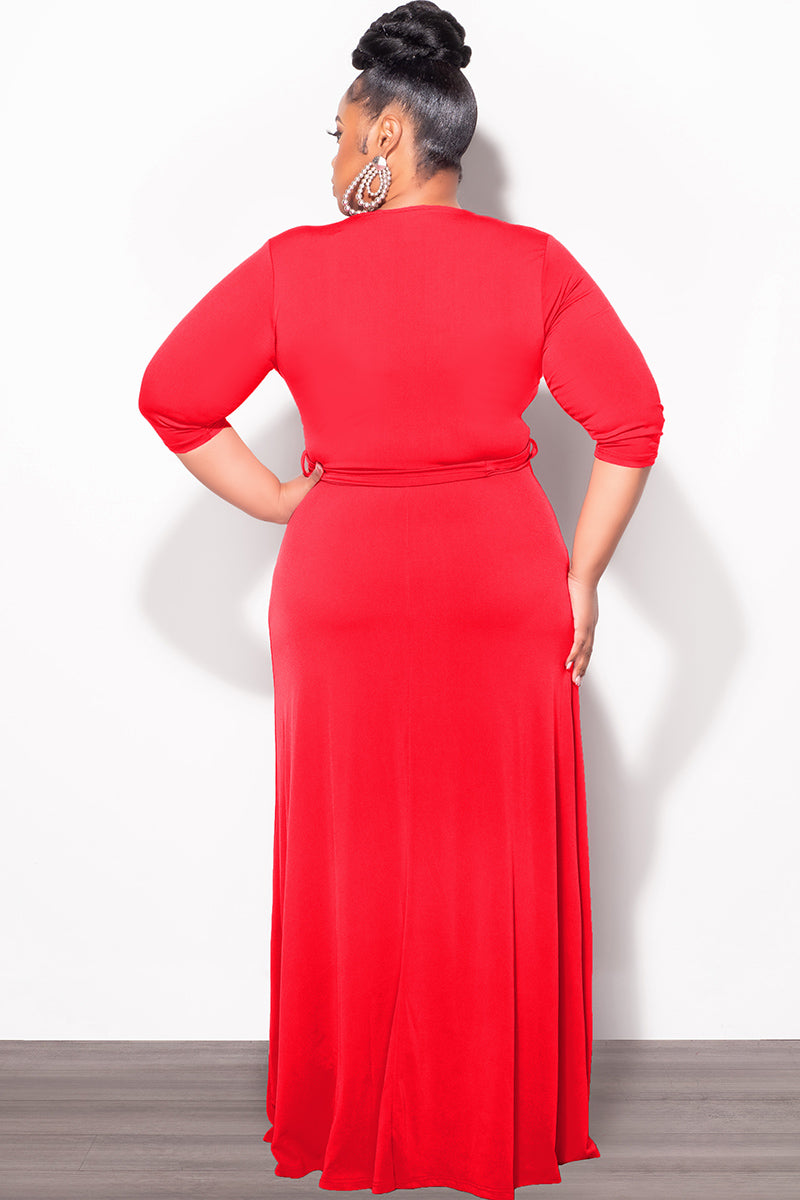 Final Sale Plus Size Faux Wrap Dress in Red β Chic And Curvy