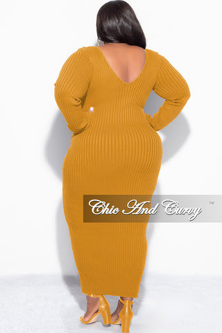 Final Sale Plus Size BodyCon Ribbed Knit Dress in Mustard