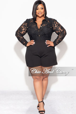 Final Sale Plus Size Lace Romper in Black