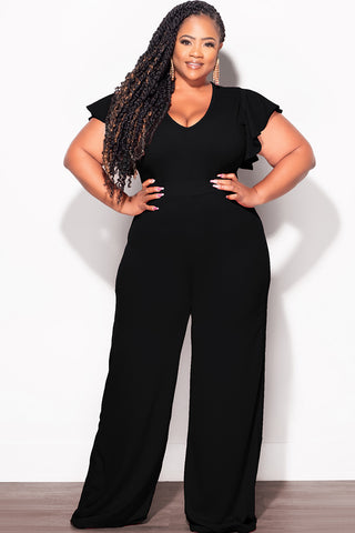 Final Sale Plus Size Ruffle Sleeve Jumpsuit in Black