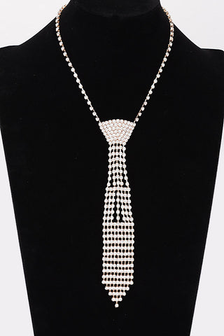 Final Sale Silver Fancy Design Necktie Rhinestone Necklace