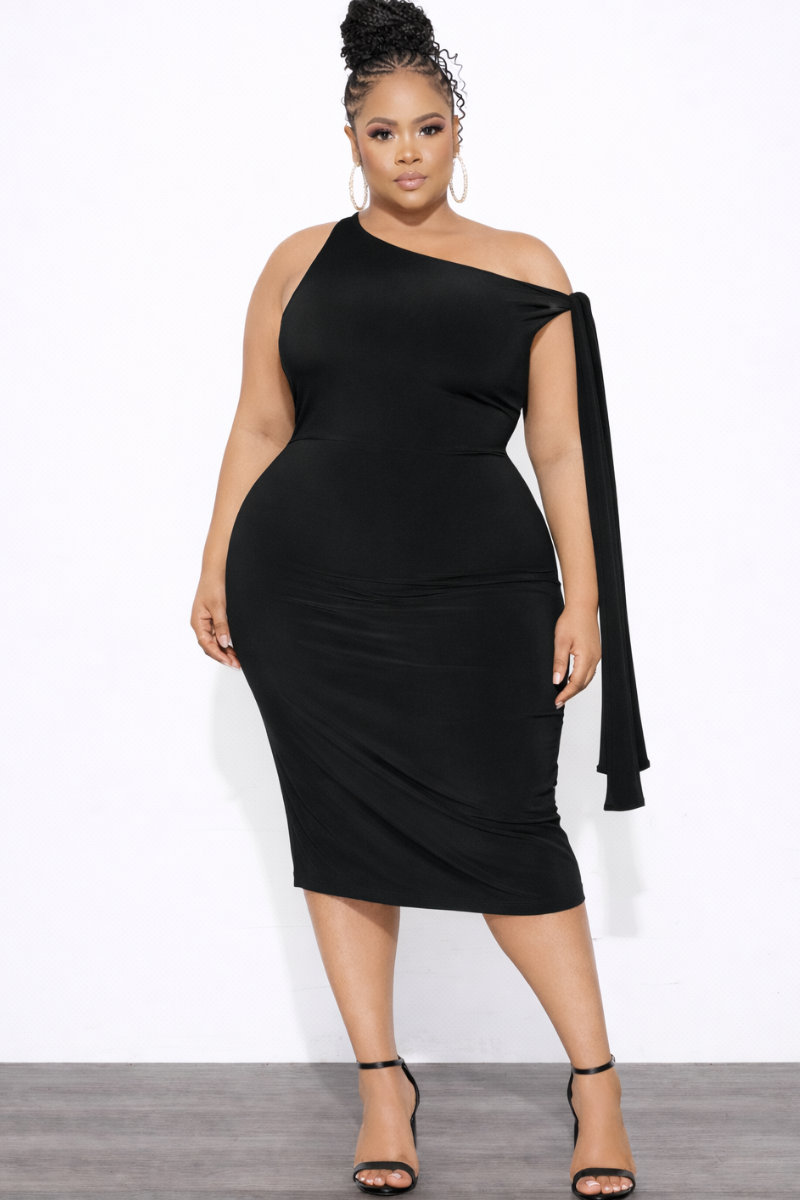 one shoulder plus size midi dress Plus Size Asymmetrical One Shoulder Midi Dress