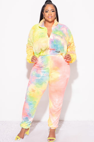Final Sale Plus Size 2-Piece Set Fleece Jacket & Legging in Pastel Rainbow