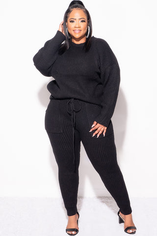 Final Sale Plus Size 2pc Warm & Cozy Sweater Knit Pants Set in Black