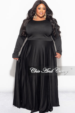 Final Sale Plus Size 2-Piece Maxi Skirt Set with Round Neck in Black