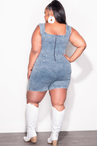 Final Sale Plus Size Sleeveless Skort Romper in Denim Acid Wash