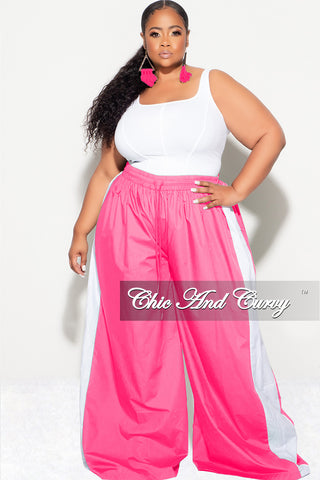 Final Sale Plus Size Oversized Varsity Striped Wide Leg Pants in Pink and White