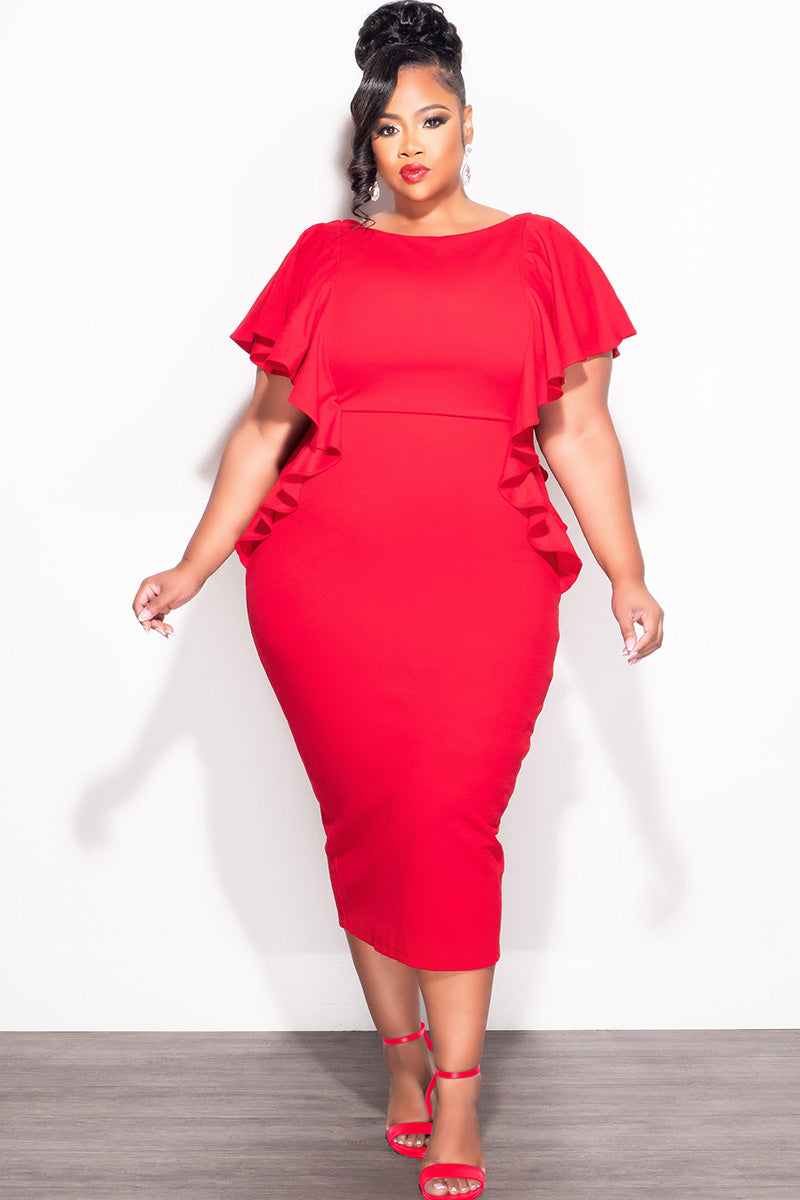 Final Sale Plus Size Flutter Sleeve BodyCon Dress in Red - 1x 14/16 Final Sale Plus Size Flutter Sleeve BodyCon Dress in Red - 1x 14/16