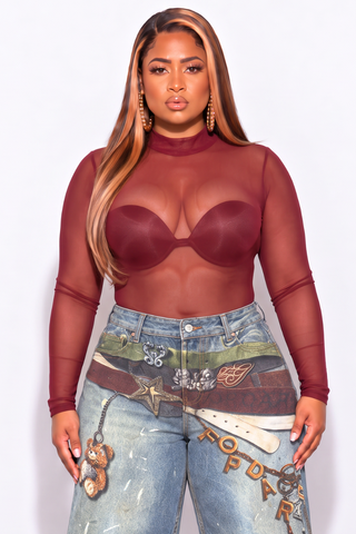 Final Sale Plus Size Mesh Top in Burgundy