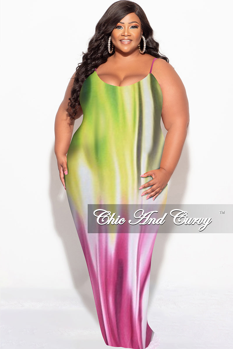 Final Sale Plus Size Tank Maxi Dress in Ivory, Pink & Puce Multi Color Print