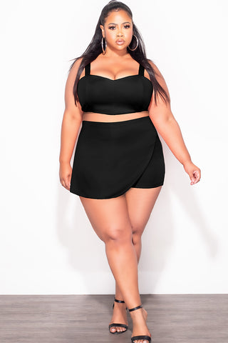 Final Sale Plus Size 2pc Strapless Crop Top and Skort Set in Black